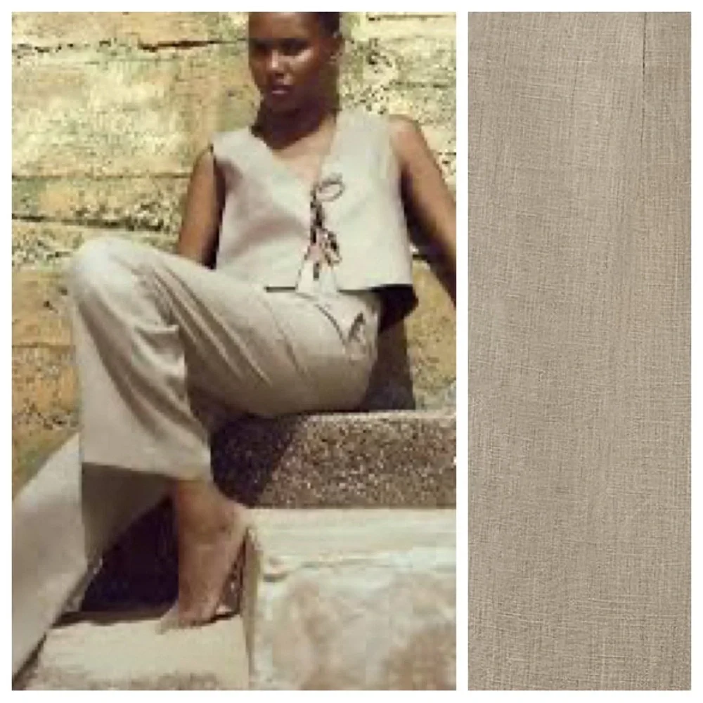 NWOT. Zara Beige Linen Blend Wide Leg Pants. Size S.